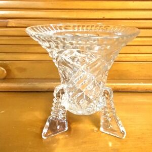 Vintage Cut Footed Pedestal Clear Glass Vase Dish Glassware 6" tall mid century
